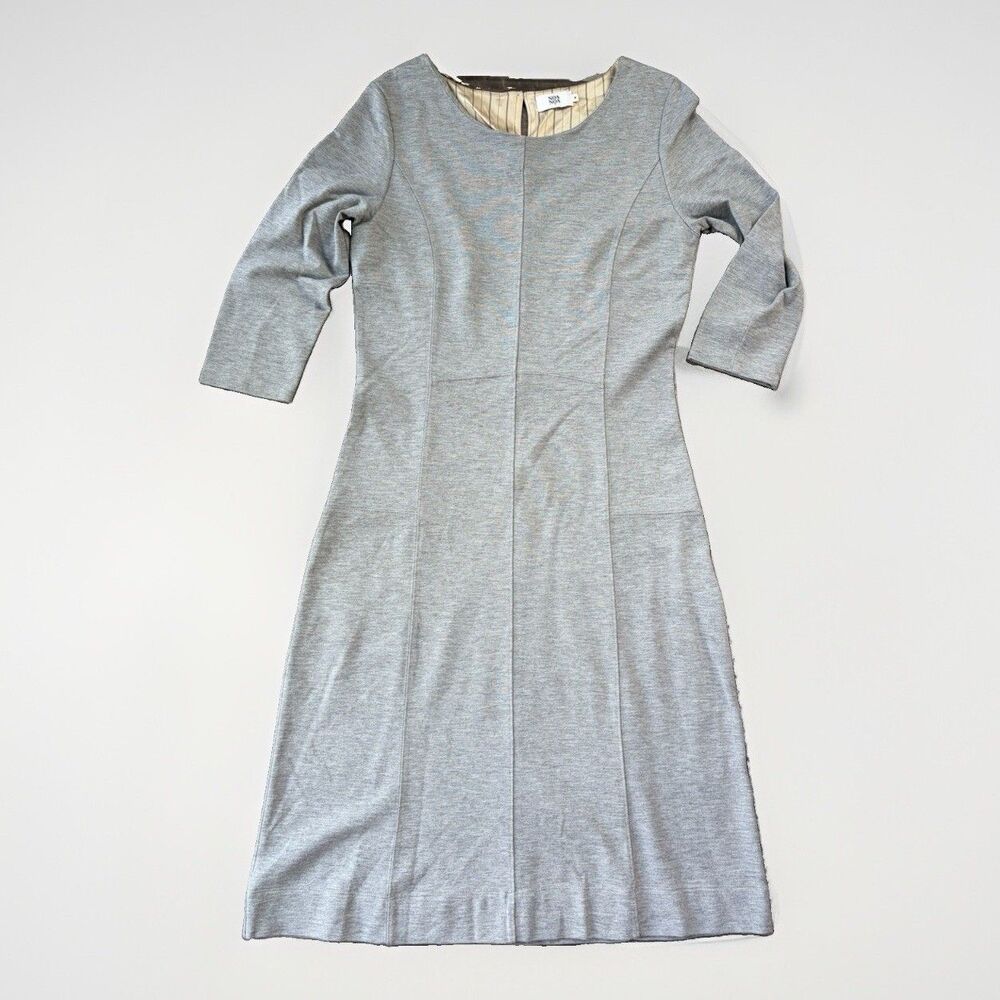 Noa Noa Gray Knit Dress Size M Medium 3/4 Sleeve Seam Panel Detail Knee Length